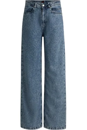 HUGO BOSS Wide Jeans, female, , Size: W24 Wide Leg Crystal Embellished Jeans