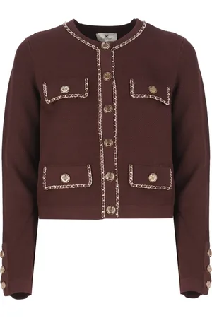 Elisabetta Franchi Cardigans, female, , Size: L Bordeaux Sweater with Button Details