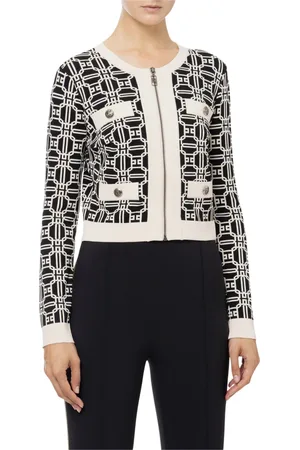 Elisabetta Franchi Cardigans, female, , Size: M Logo Jacquard Cropped Cardigan with Zip