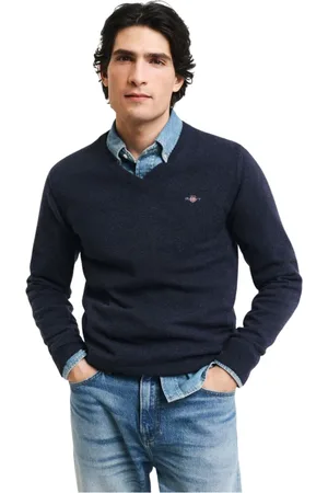 GANT V-neck Knitwear, male, , Size: 3XL Ultrafine Lambswool V-neck Pullover