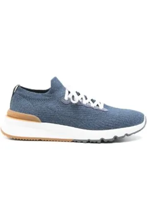 Brunello Cucinelli Sneakers, male, , Size: 7 US Navy Knit Sock-Style Sneakers
