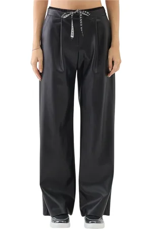 ERMANNO SCERVINO Wide Trousers, female, , Size: XS Wide Leg Faux Leather Pants with Logo Drawstring