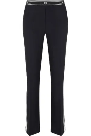 Elisabetta Franchi Straight Trousers, female, , Size: XL Straight Leg Pants with Side Stripe