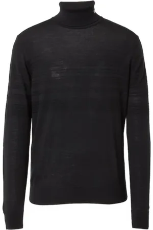 Emporio Armani Turtlenecks, male, , Size: XL Navy Wool Pullover with Embroidered Eagle Logo