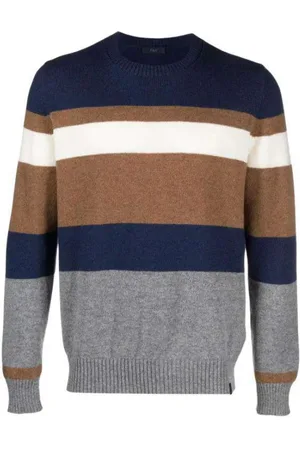 FAY Round-neck Knitwear, male, , Size: XL Striped Crewneck Sweater