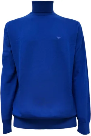Emporio Armani Turtlenecks, male, , Size: XL Wool Sweater with Embroidered Eagle Logo