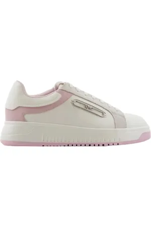 Emporio Armani Sneakers, female, , Size: 5 US Pink Leather Sneaker with Metal Eagle Plaque