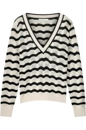 Summum Woman V-neck Knitwear, female, , Size: S Wave Striped V-Neck Sweater