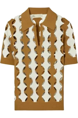 Tory Burch Polo Shirts, female, , Size: XS Striped Polo Shirt with Cutouts