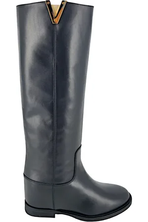 Via Roma High Boots, female, , Size: 11 US Tubular Leather Boots with Golden `V` Detail