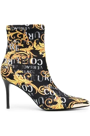 VERSACE Heeled Boots, female, , Size: 6 US Baroque Print High Heel Boot