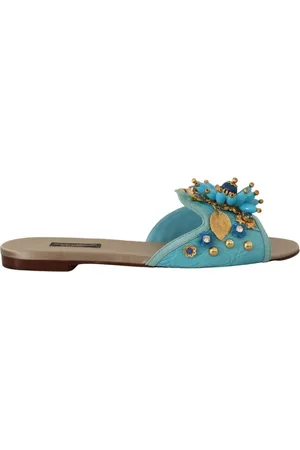 Dolce & Gabbana Sliders, female, , Size: 5 1/2 US Exquisite Crystal-Embellished Exotic Leather Sandals