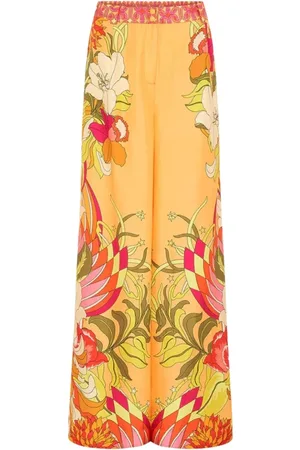 Camilla Wide Trousers, female, , Size: XS Floral Silk Wide Leg Pants