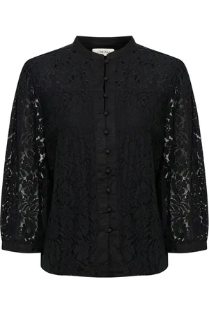 Cream Blouses, female, , Size: XL Elegant Lace Shirt with Puff Sleeves