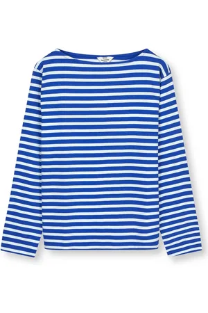 Mads Norgaard Long Sleeve Tops, female, , Size: M Striped Long Sleeve Tee Bluing/White Alyssum