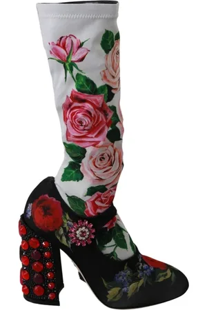 Dolce & Gabbana Heeled Boots, female, , Size: 8 US Floral Embellished Socks Boots