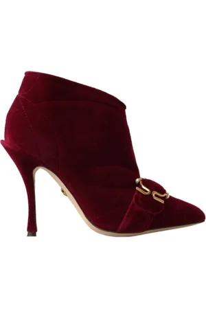 Dolce & Gabbana Heeled Boots, female, , Size: 10 US Burgundy Velvet Ankle Boots with Side Zipper