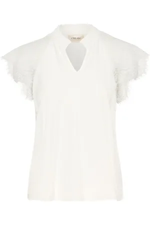 Cream Blouses, female, , Size: XS Lace Blouse with Beautiful Lace Sleeves