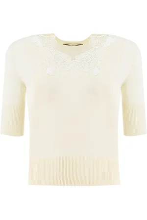 ERMANNO SCERVINO Round-neck Knitwear, female, , Size: M Floral Lace Crew-Neck Sweater