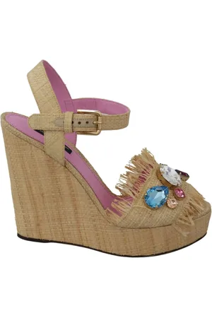 Dolce & Gabbana Wedges, female, , Size: 8 US Luxurious Silk Rhinestone Wedge Sandals