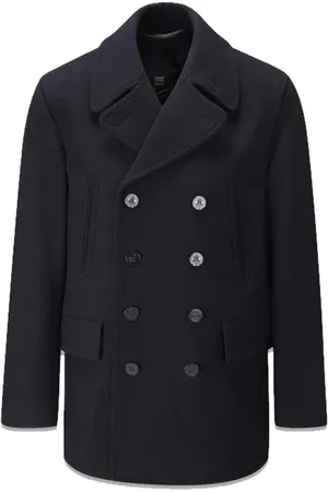 Gloverall Double-Breasted Coats, male, , Size: L Churchill Reefer Peacoat Navy