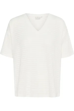 Kaffe T-Shirts, female, , Size: S Simple V-Neck Tee Chalk