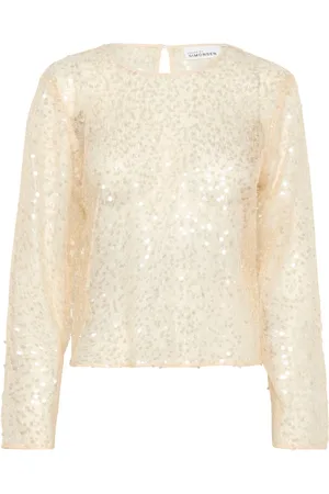 Karen by Simonsen Blouses, female, , Size: L Sequin Top Blouse Egret