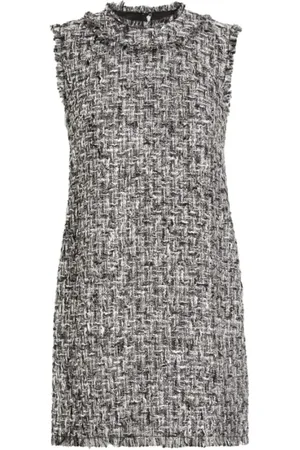 Dolce & Gabbana Short Dresses, female, , Size: XL Tweed Mini Dress Frayed Edge Sleeveless