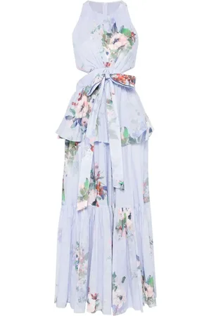 ZIMMERMANN Maxi Dresses, female, , Size: M Floral Print Cut-Out Tiered Dress