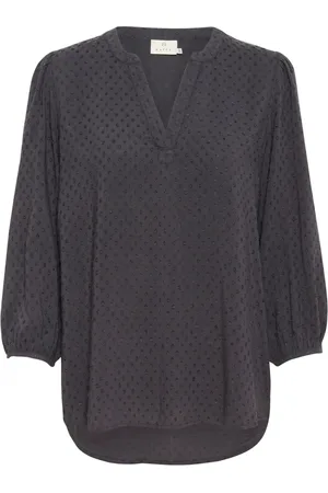 Kaffe Blouses, female, , Size: 3XL Black Oyster Cropped Sleeve Blouse