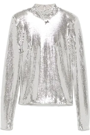 ROTATE Long Sleeve Tops, female, , Size: S Sequin Embellished High Collar Sweater