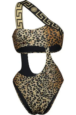 VERSACE One-piece, female, , Size: M Leopard Print One Shoulder Swimsuit