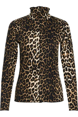 Karen by Simonsen Blouses, female, , Size: L Leopard Print Blouse with High Neck