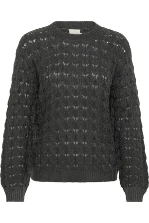 Kaffe Round-neck Knitwear, female, , Size: M Black Oyster Knit Pullover Sweater
