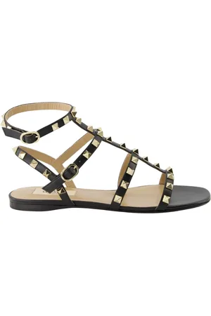 VALENTINO GARAVANI Flat Sandals, female, , Size: 7 US Leather Rockstud Sandals