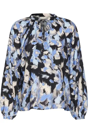 Kaffe Blouses, female, , Size: L Graphic Strokes Blouse in Black/Blue