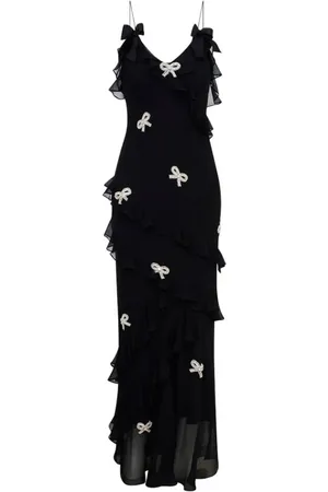 LOVESHACKFANCY Party Dresses, female, , Size: M Crystal Bow Embellished Maxi Silk Dress