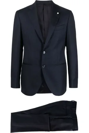 LUIGI BIANCHI MANTOVA Single Breasted Suits, male, , Size: XL Navy Wool Suit Jacket Trousers