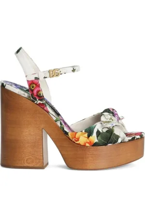 Dolce & Gabbana High Heel Sandals, female, , Size: 8 1/2 US Floral Print Sandals with Block Heel