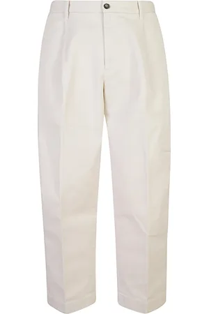 Nine In The Morning Straight Trousers, male, , Size: L Cream Cotton Trousers with Horn Button