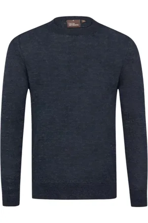 Oscar Jacobson Round-neck Knitwear, male, , Size: XL Navy Linen Roundneck Sweater Valter