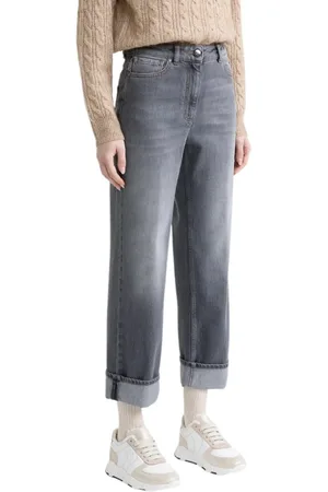 PESERICO SIGN Cropped Jeans, female, , Size: 2XS Denim Twill Stretch Carrot Pants