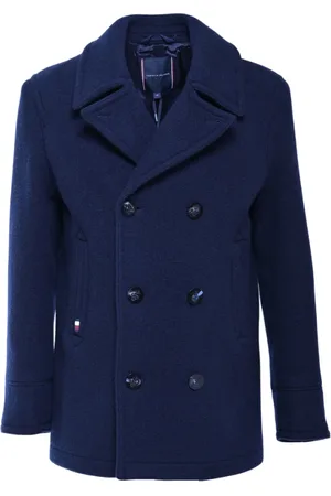 Tommy Hilfiger Double-Breasted Coats, male, , Size: XL Premium Desert Sky Coat