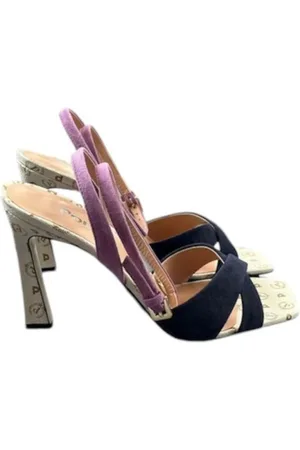 Pollini High Heel Sandals, female, , Size: 10 US Bicolor Suede Sandal with Heritage Print