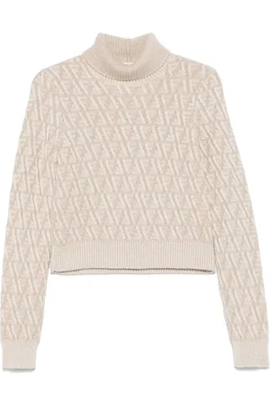 Fendi Turtlenecks, female, , Size: XS Jacquard Sweater Ribbed High-Turtleneck