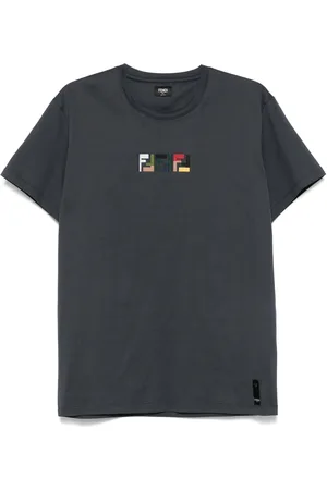 Fendi T-Shirts, male, , Size: S Embroidered Crew Neck T-shirt Grey