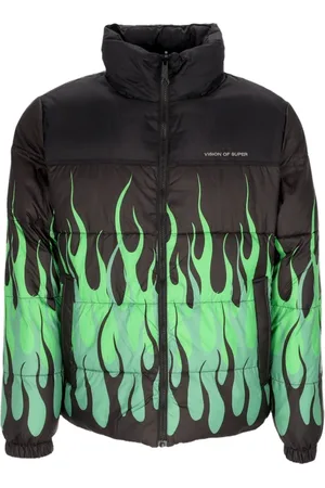 Vision Of Super Winter Jackets, male, , Size: XL Reversible Hooded Flames Jacket /Green