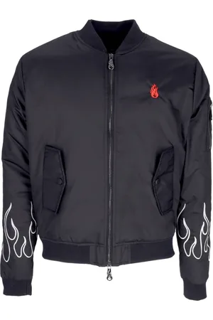 Vision Of Super Bomber Jackets, male, , Size: S Flames Embroidered Bomber Jacket /White
