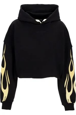 Vision Of Super Hoodies, female, , Size: M Flames Crop Hoodie /off White