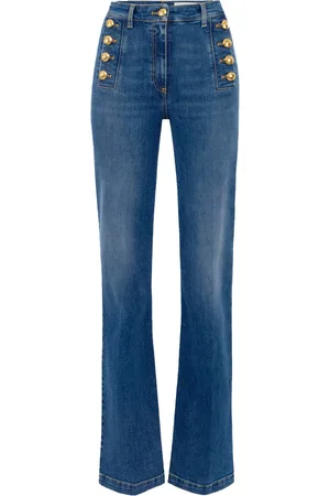 Elisabetta Franchi Boot-cut Jeans, female, , Size: W29 Flared Denim Trousers with Sailor Buttons